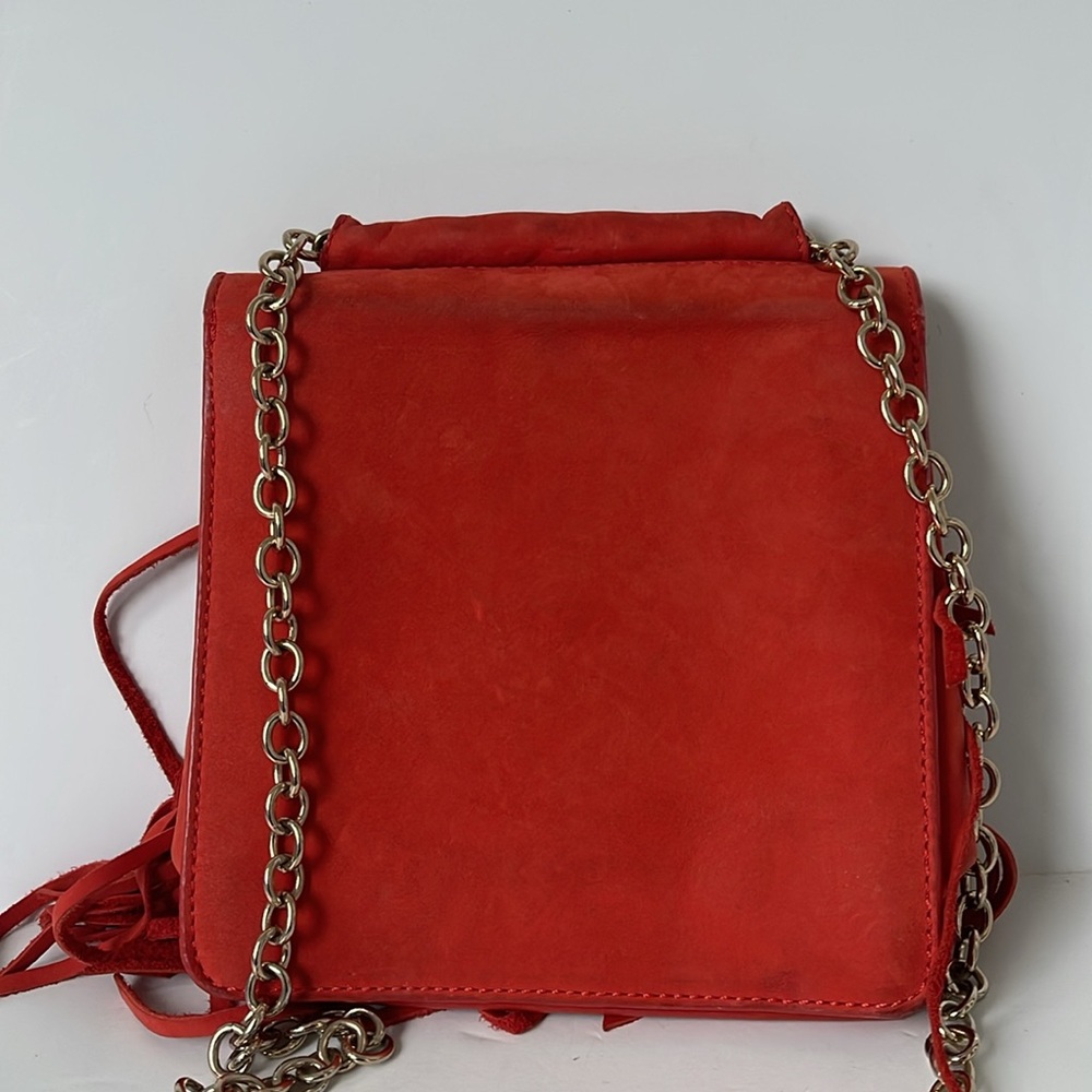 & Other Stories Orange Suede Fringe Crossbody Bag Boho Festival Purse Gold Chain - Picture 4 of 9